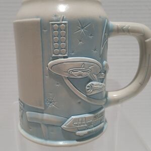 Blue Star Trek Enterprise Ships & Insigna 3D Embossed Mug 90s EUC